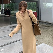 무지 후드 박시 니트 롱 원피스