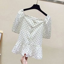 땡땡이 도트 블라우스 셔츠 흰색 점 반팔 여름 스타일 여성