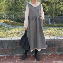 아이보리앤코 콩이 깨고방 앞치마 원피스 체크 도톰 롱 레이어드 빅사이즈
