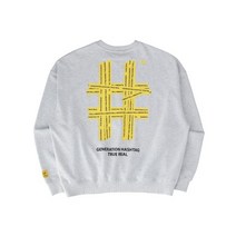 [빠른출고]/BEENTRILL 옐로우 테이핑 해시태그 오버핏 맨투맨(아이스 그레이)