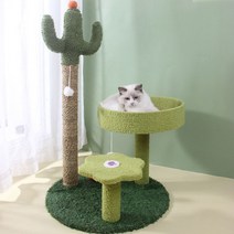 캣타워 켓 고양이 원목 폴 스크래쳐 워커 소형 대형 워크 투명해먹 프리미엄 놀이터 우주선, 2단 고급형 그린 40x40x47