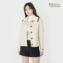 HERINA COLLECTION 캐시 혼방 니트 카라 장식 핸드메이드 숏 자켓