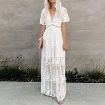 펀칭 롱 원피스 흰색 레이스 ordifree 여름 boho 여성 맥시 드레스 느슨한 자수 화이트 튜닉 비치 드레스 휴가 휴가 옷 앞단추