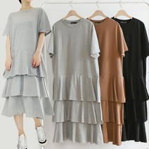 여성 3단 캉캉 롱 면 집에서 입는 편한 홈웨어 편한 데일리 반팔 원피스 맛집 마실 엄마등원룩