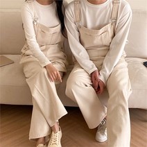 [코지] 남녀공용 귀여운 와이드통 커플 멜빵 데님팬츠