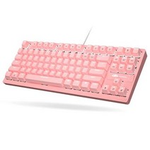 핑크 기계식 키보드 게이머 게이밍 화이트 백라이트 유선 TKL 87키 게이밍 키보드 블루 스위치 키보드 PC 게이머 컴퓨터 노트북/PS4/Xbox/MAC/윈도우용 (핑크), 기본, 텐키리스