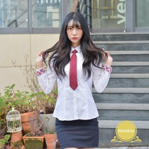 교복몰 / 프리미엄 각카라 빨강체크 스판 여성 화이트 셔츠