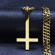 거꾸로타는화목난로스테인레스 스틸 거꾸로 크로스 초커 목걸이 남자 블랙 컬러 반전 쥬얼리 cadenas goti, 03 A 50CM CS GD
