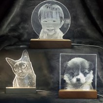 Hucat 주문 제작 아크릴 무드등 - 강아지 고양이 사진 레이저 각인 15cm대형, A타입(정사각)