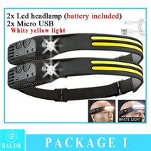 KDULIT-뉴 웨이브 인덕션 COB 헤드 라이트 아웃도어 라이딩 USB 충전 야간 주행 강한 전조등126984, white-yellow I_Built in batter