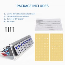 트레일러부품 카라반견인장치 금속 12v 24v 이중 조명 스위치 온-오프 로커 스위치 패널 led 토글 스위치 패널 자동차 트럭 caravan rv camper Marine, 8 갱 실버