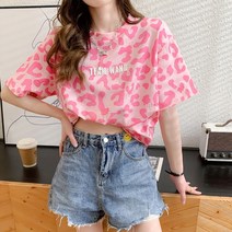 3color 호피 여성반팔맨투맨 레오파드 여성쿨티셔츠