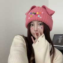 비니 오색버튼비니 여 가을겨울 개성 러블리 적치모자XT