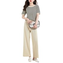 캐주얼 스트라이프 니트 세트 봄여름신상 여성복 일자핏 팬츠 투피스 뉴타임즈 V489L175