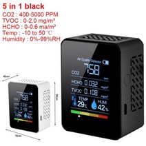 이산화탄소 TVOC HCHO 검출기 대기 질 모니터 356 인 1 CO2 미터 디지털 온도 습도 측정기, CHINA, 5in1black