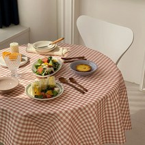 체크 방수식탁보, 핑크, 270 x 150cm