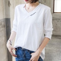 이노뱅크 루즈핏 브이넥 데일리 긴팔 티셔츠