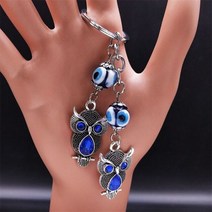 올빼미 여자남자에 대 한 터키어 블루 아이 키 체인 실버 컬러 합금 럭키 보호 링 보석 porte clé pour femme KXH524S01, C