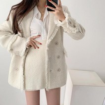 여성트위드자켓 봄 원피스 코디 트위드 자켓 여성 빈티지 트위드 투피스 정장 턴 다운 칼라 블레이저 자