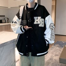 QIONGCU레트로 블루 베이스볼 자켓 야구점퍼 루즈핏 캐주얼 자켓23N9F4