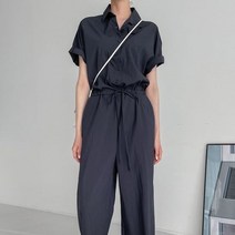 링클 레이온 반팔 와이드 점프수트