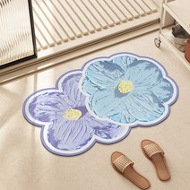 규조토 발매트 욕실 화장실용 주방용 노슬립 수분 흡수 급속 건조 패드 예쁜 에일리언 플라워 패턴 실내 인테리어 속건 소프트 시트 5종, 블루+퍼플