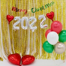 연말 파티 가랜드 + 파티 커튼 풍선스탠드 세트 2023 2022 은박 호일 풍선 신년 새해 송년회 홈파티 데코 해피뉴이어 메리 크리스마스, 해피뉴이어+커튼(홀로그램 투명), 숫자(로즈골드)+풍선(크리스마스)