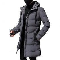 역시즌롱패딩 경량 구스 겨울패딩 후드 중간 길이 윈드브레이커 코튼 패딩 남성용 긴팔 코트 단색 따뜻