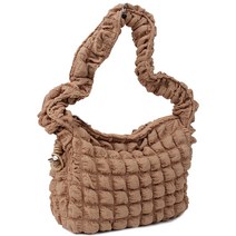 단색 가벼운 드로스트링 꼬임 주름 퀼팅 지퍼 핸드백 미니 토트백