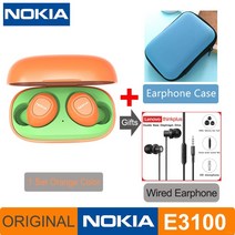 노키아 E3100 TWS 헤드폰 Fone Auriculares 무선 블루투스 이어폰 HD 전화 400mAh 안드로이드 IOS 레드 오렌지 핑크 헤드셋, 규격 없음, Orange and Case TW13