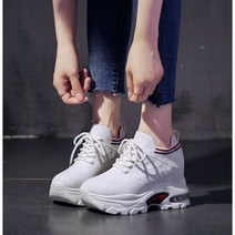 여성 얼짱 플랫폼 스니커즈 웨지 슈즈 여성용 8.5cm 높이 증가 레이스업 캐주얼 신발