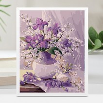 diy 디지털 유화 채색 유채화 풍경 꽃 캐릭터 장식 유채 낙서, E5095퍼플플라워, 30*40cm 붕대+콤비틀