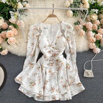 글로벌히스 화이트 러블리 로맨틱 플로럴 플라워 주름 미니 원피스 봄 여름 휴가 비치 바캉스 해변 여자 여성 심플 캐주얼 빈티지 유니크 GH51-168