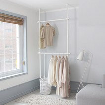 튼튼한 고정식 드레스룸 38파이 2단 철제 스탠드 옷걸이 벽행거, 화이트