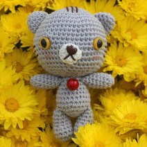 코바늘하나면돼 키링고양이인형 2 아미구루미 코바늘 손뜨개 DIY 키트 인형패키지, 그레이, 1개