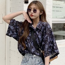 오피스 바캉스룩 파인애플 패턴 자수 빅카라 유니크한 휴가 7부 야자수 꽃남방 하와이안셔츠