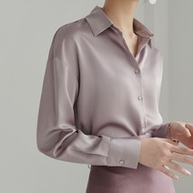 에프터블라우스 SS 봄 여름 디자인감각 보이핏 볼륨 연기 보라색 비단 홍콩무드 와이셔츠 여성 2566567112