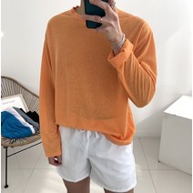 여름 오버핏 쿨 린넨 슬라브 비치웨어 긴팔 티셔츠(5color)