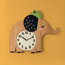 아이방 벽걸이시계 아날로그 바늘시계 무소음 우드 벽시계 코끼리, 단품