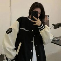BestStar 가을 겨울 캐릭터 쿠로미 자수 오버핏 기모 야구점퍼 여학생 추동 야구복