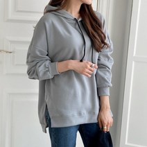 여자 기모후드티 옆트임 루즈핏 무지 밤색 긴팔티