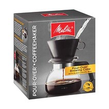 Melitta 푸어 오버 커피 브루어 유리 카라페 포함 170.1g(6온스) 컵 보관 블랙