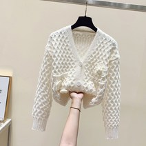 DFMEI 나른하고 부드러운 스웨터 코트 여 루즈핏에 중공업 쁘띠 플라워 니트 카디건