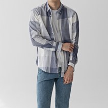 스타일에스 남자 빅사이즈 슬림핏 체크 얇은 긴팔 셔츠 봄 여름 남방