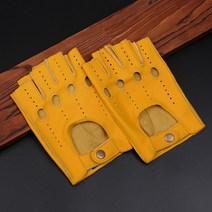 가죽반장갑 하프 드라이빙 남성 손가락 레더 자전거, M, 염소가죽노랑