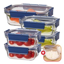 락앤락 탑클라스 내열유리 밀폐용기 5종+가쯔 세트 냉장고/냉동실 정리 계란찜/반찬통/냉동밥보관/이유식소분 오븐글라스/에어프라이어/전자레인지/렌지 그릇 수납, 직사각(380*2+630*2+1000*1)+가쯔