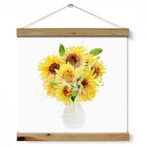 [천삼백케이] [꾸밈] ci072-우드스크롤60CmX60Cm-해바라기꽃병수채화
