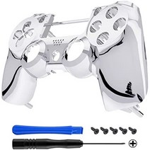 일본직발송 1. EXTREMERATE 크롬 전면 하우징 쉘 페이스 플레이트 플레이 스테이션 4 PS4 PRO 슬림 컨트롤, One Size, 크롬 실버