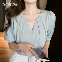 나바바 NB485 여성 진주장식 로맨스 반팔 블라우스