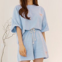 뉴욕테리 반팔 5부 반바지세트 타올지 스트링 밴딩팬츠 트레이닝 상하의